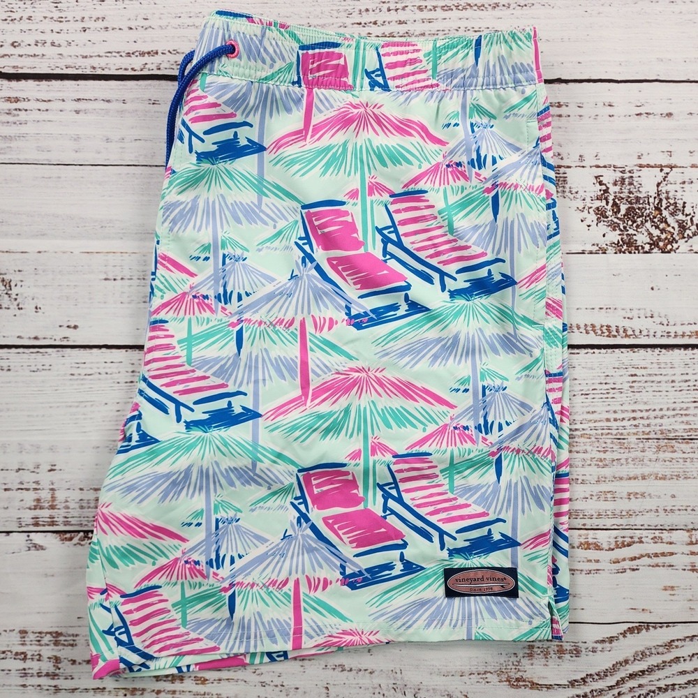 Vineyard Vines Mens 2XL Tropical Beach Chair Print Swim Trunks Board Shorts Pink